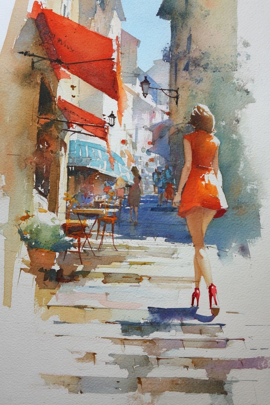 Paris Street Fashion Watercolor Poster. poster — illustration art