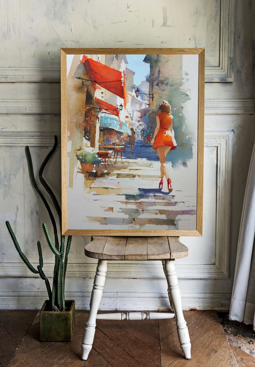 Paris Street Fashion Watercolor Poster. room preview