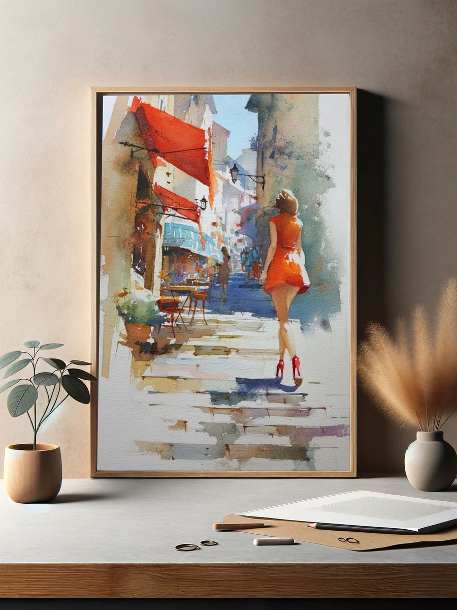 Paris Street Fashion Watercolor Poster. — room view 2