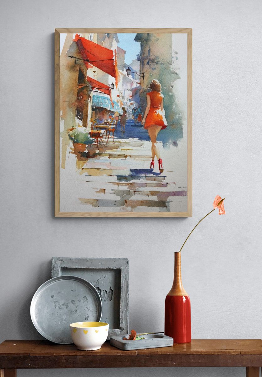 Paris Street Fashion Watercolor Poster. — room view 3
