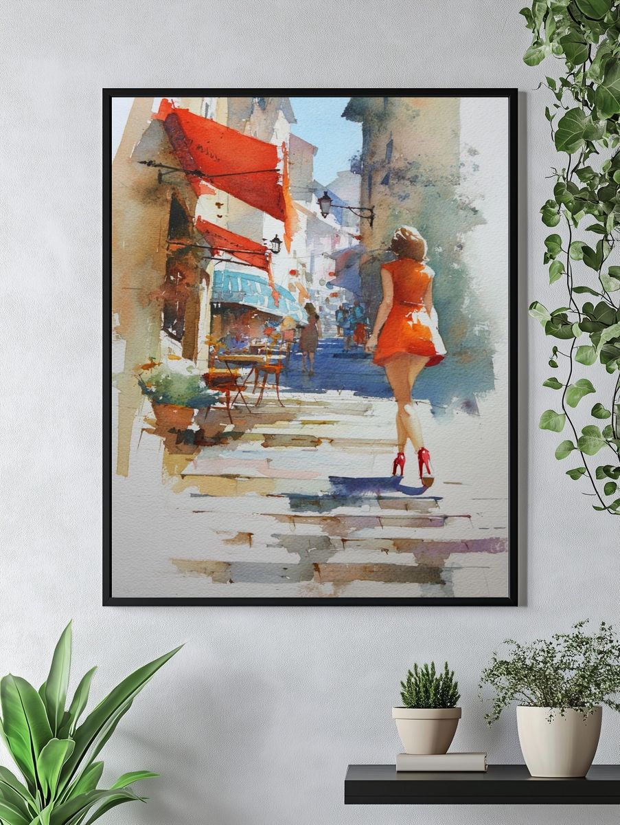 Paris Street Fashion Watercolor Poster. — room view 4