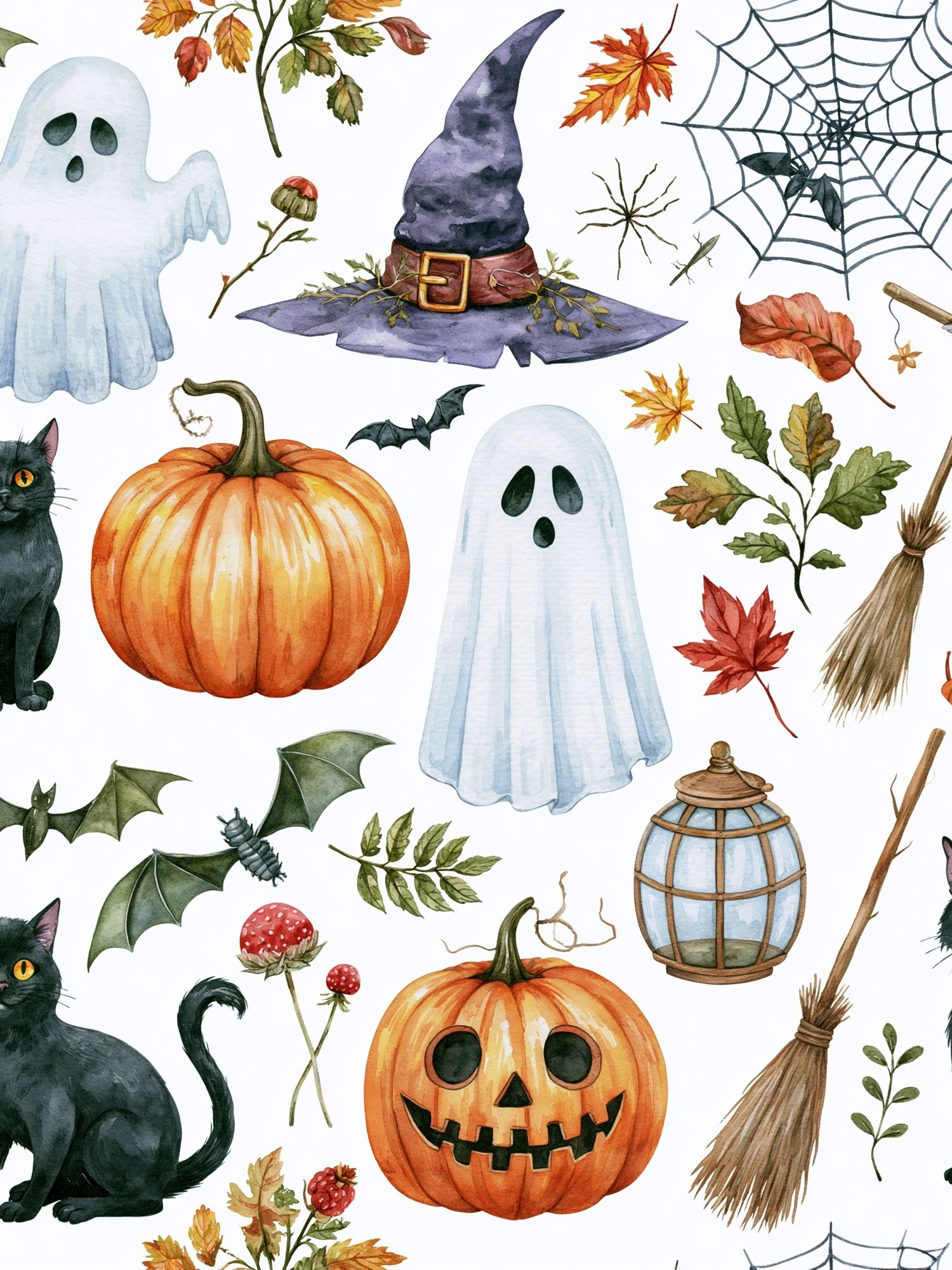 Halloween Cats and Pumpkins Illustration Poster. poster — illustration art