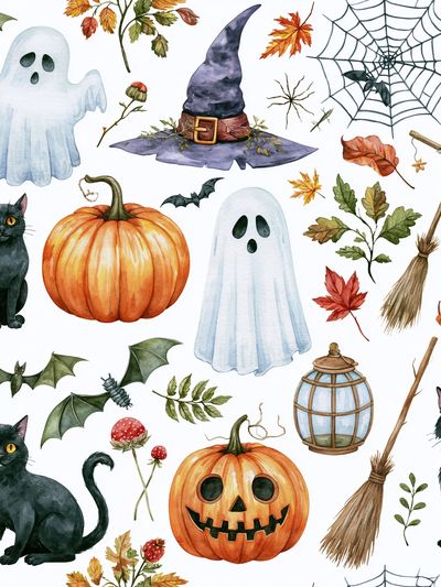 Halloween Cats and Pumpkins Illustration Poster. poster