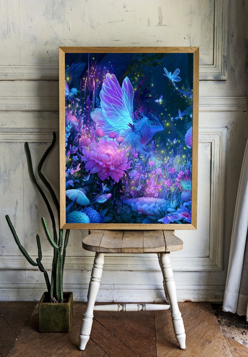 Enchanted Butterfly Garden Illustration Poster. room preview