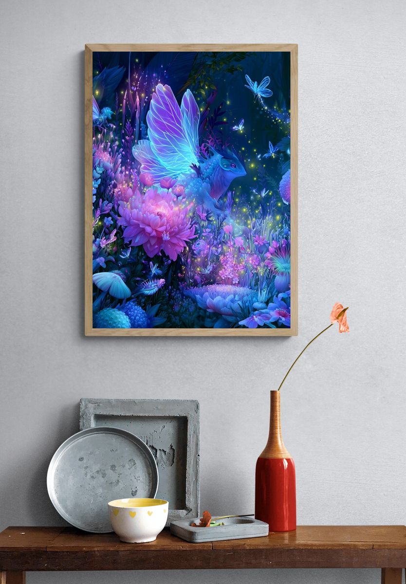 Enchanted Butterfly Garden Illustration Poster. — room view 3