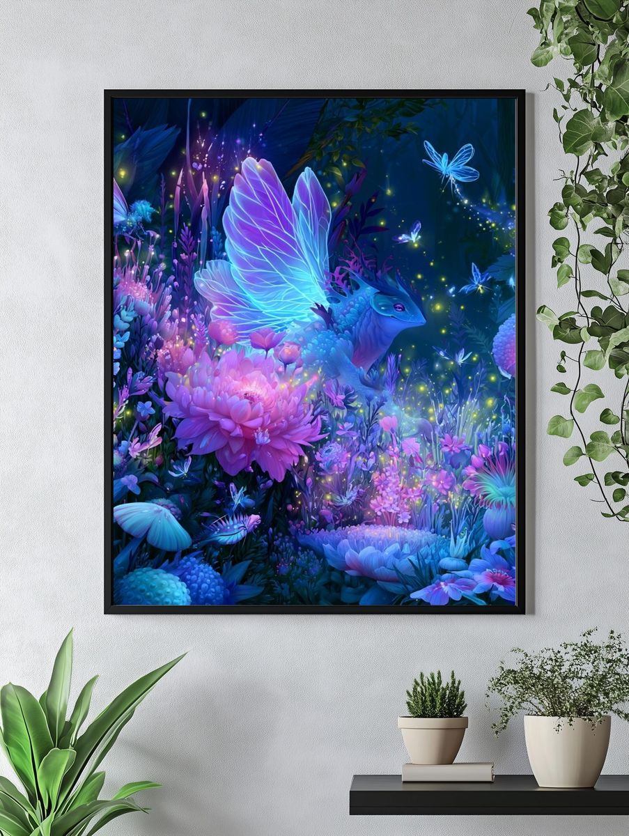 Enchanted Butterfly Garden Illustration Poster. — room view 4