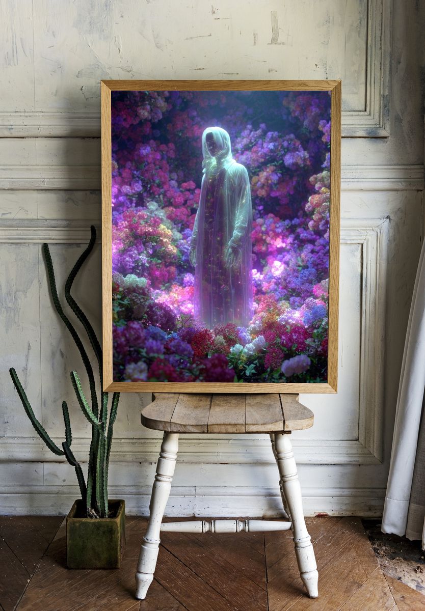 Ethereal Floral Figure Digital Art Print. room preview