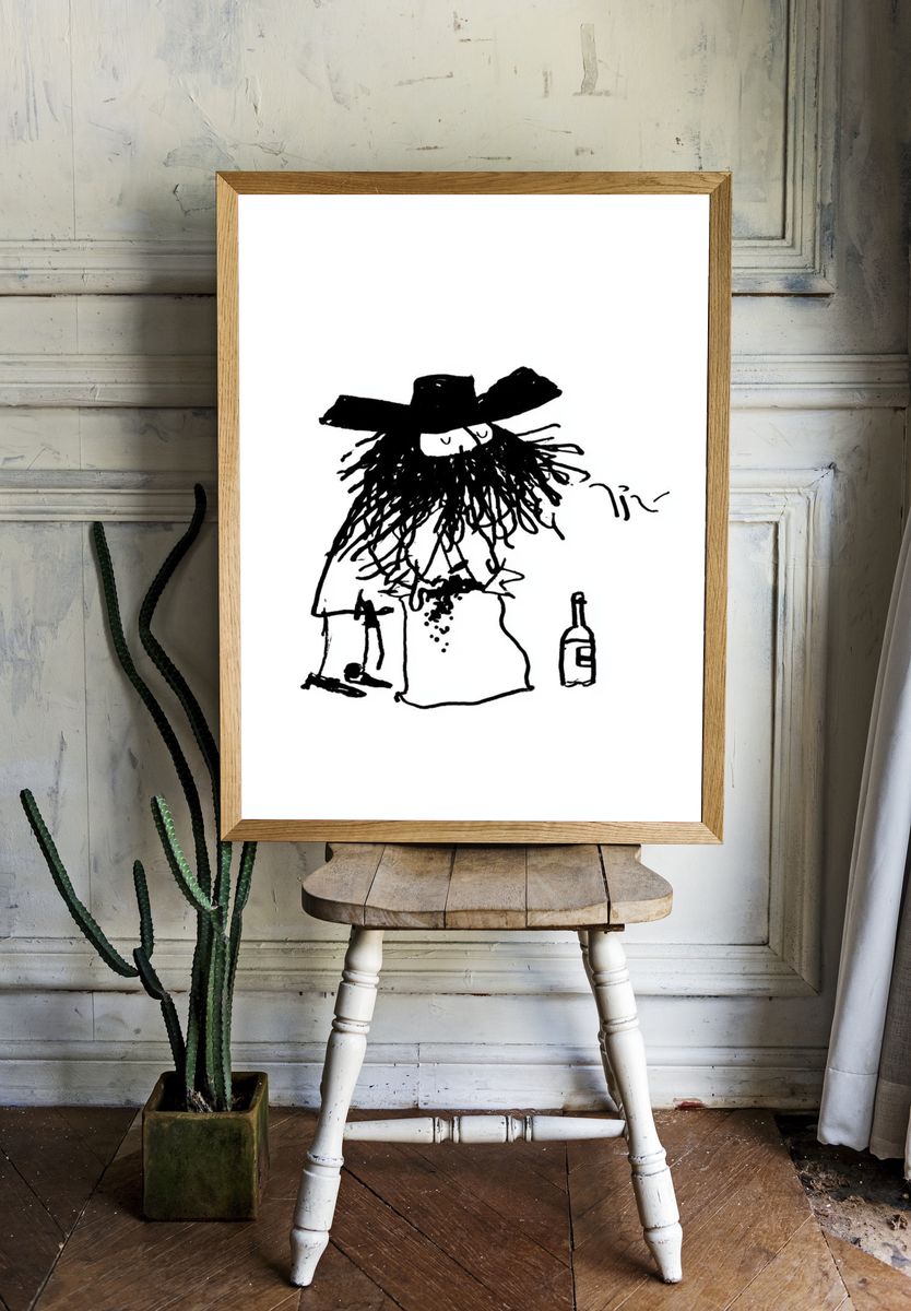 Whimsical Drunk Cowboy Illustration Poster. — room view 1