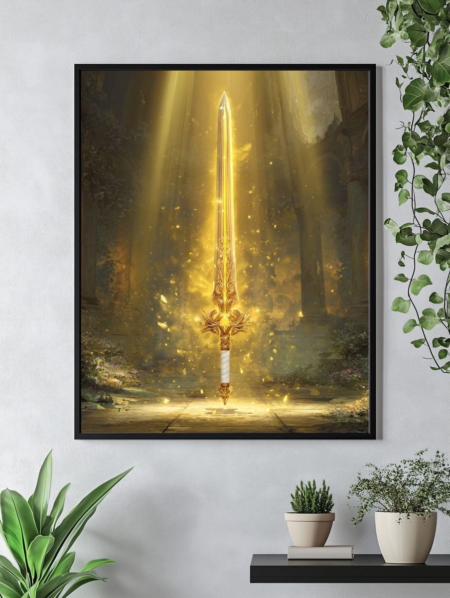 Radiant Golden Sword Fantasy Print. — room view 4