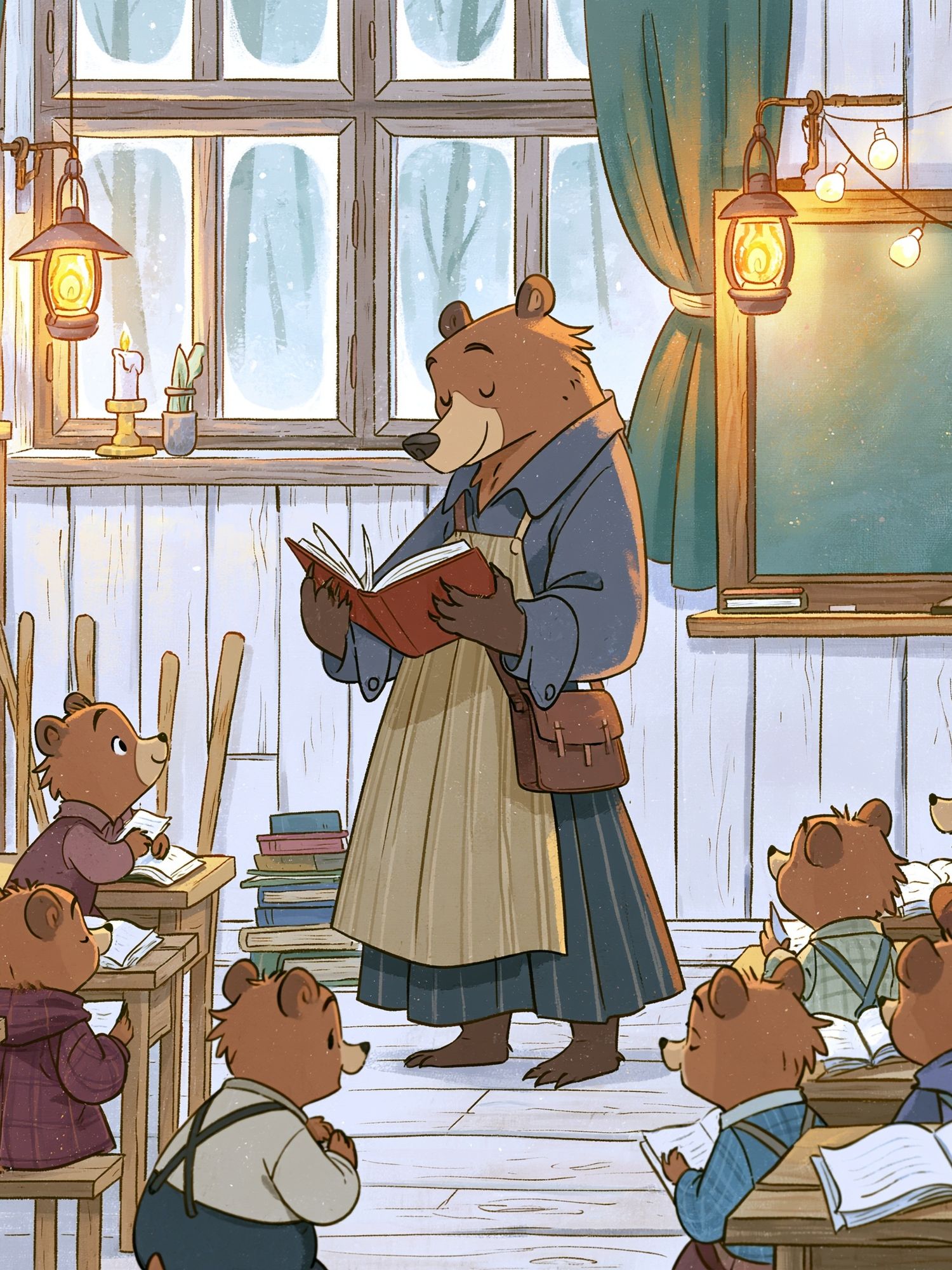 Bear Classroom Reading Illustration Poster. poster detail