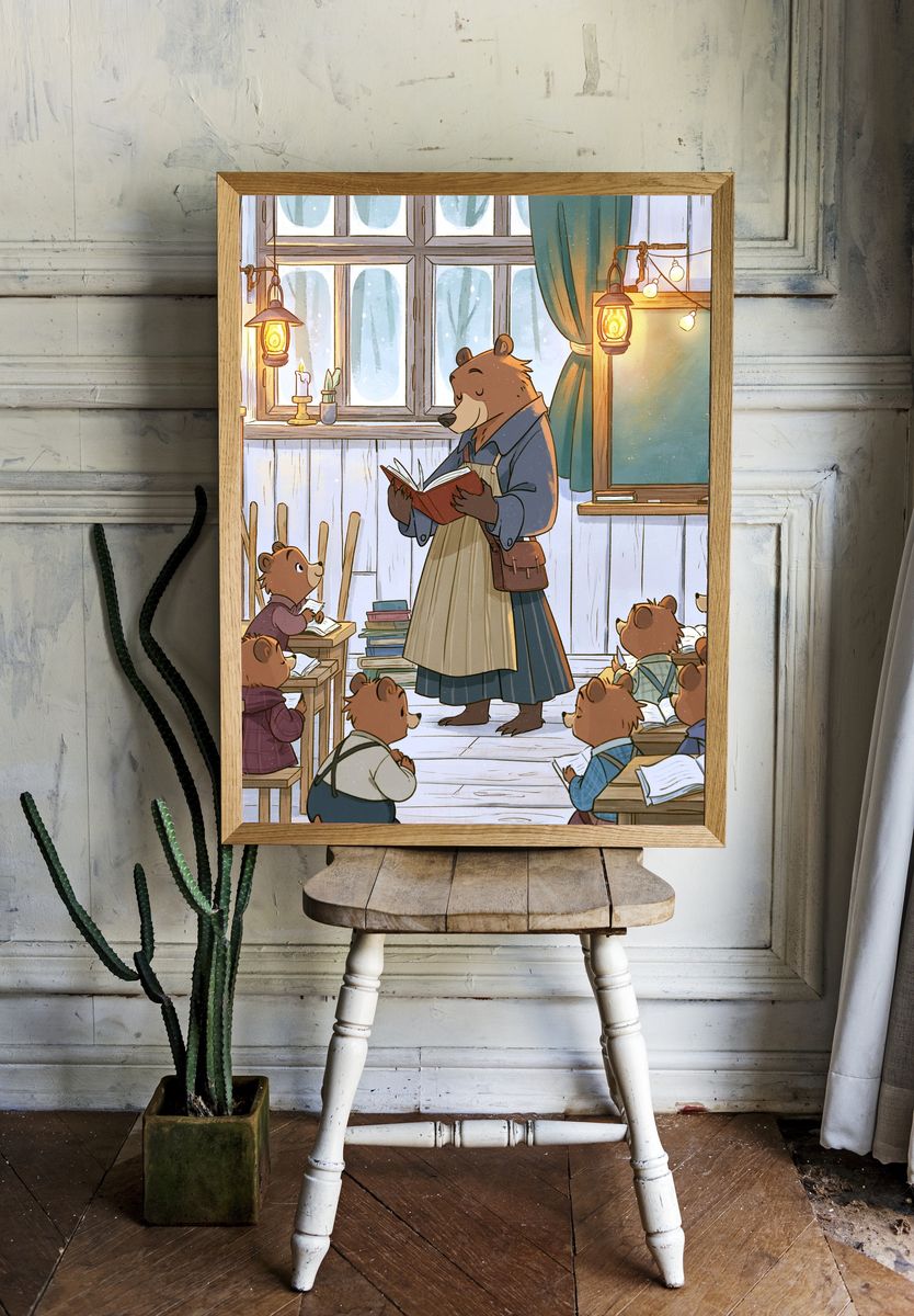 Bear Classroom Reading Illustration Poster. room preview