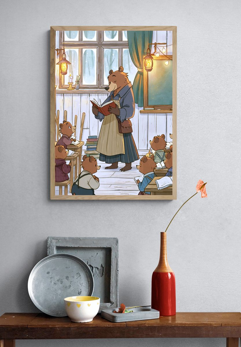 Bear Classroom Reading Illustration Poster. — room view 3