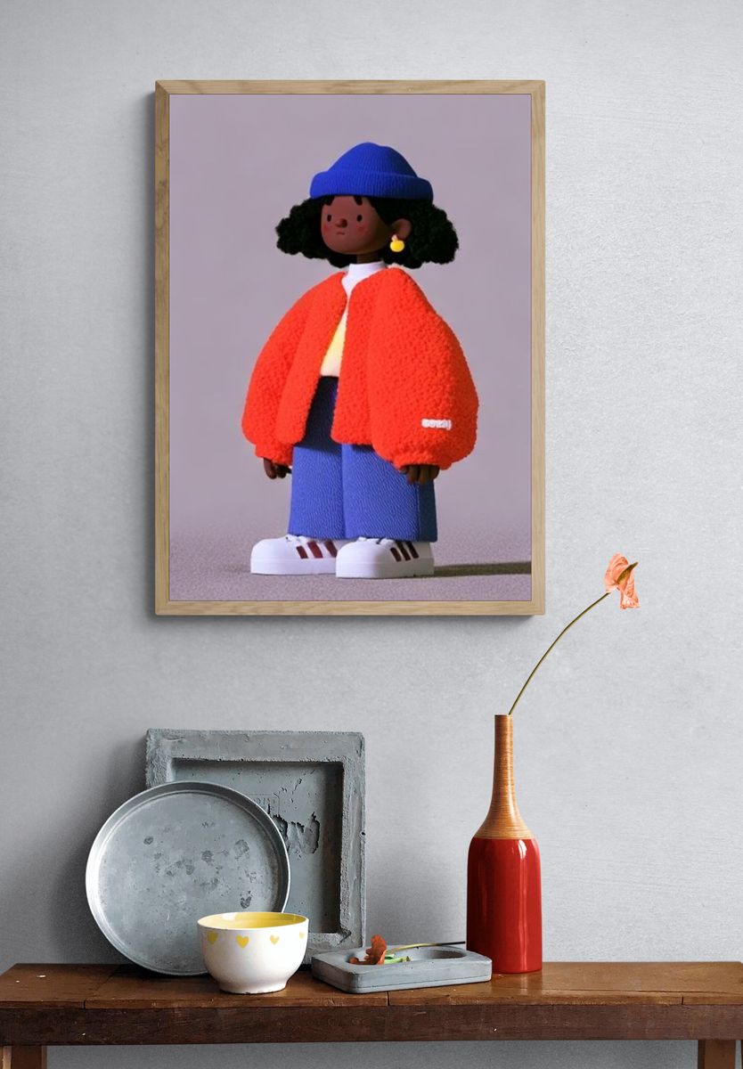 Stylized Doll Portrait Illustration Poster. — room view 3