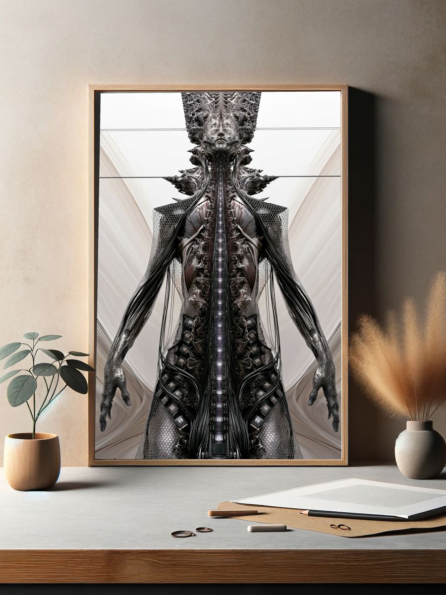 Surreal Cybernetic Figure Print. — room view 2