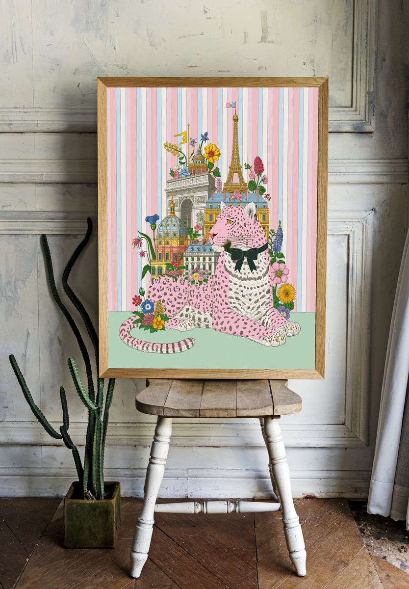 Paris Leopard Illustration Poster. room preview