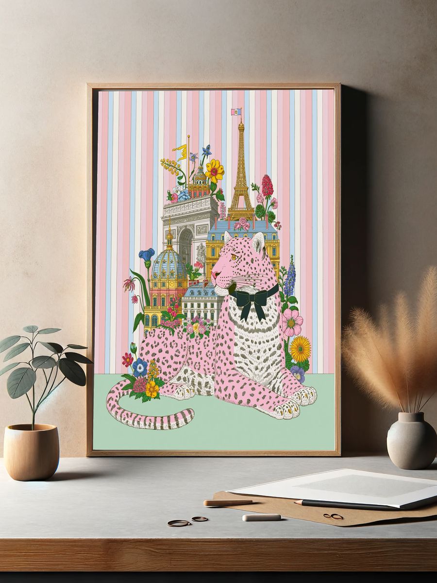 Paris Leopard Illustration Poster. — room view 2