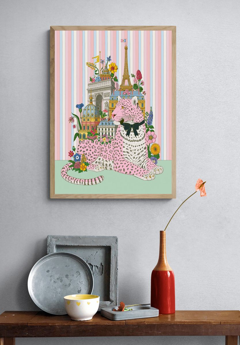 Paris Leopard Illustration Poster. — room view 3