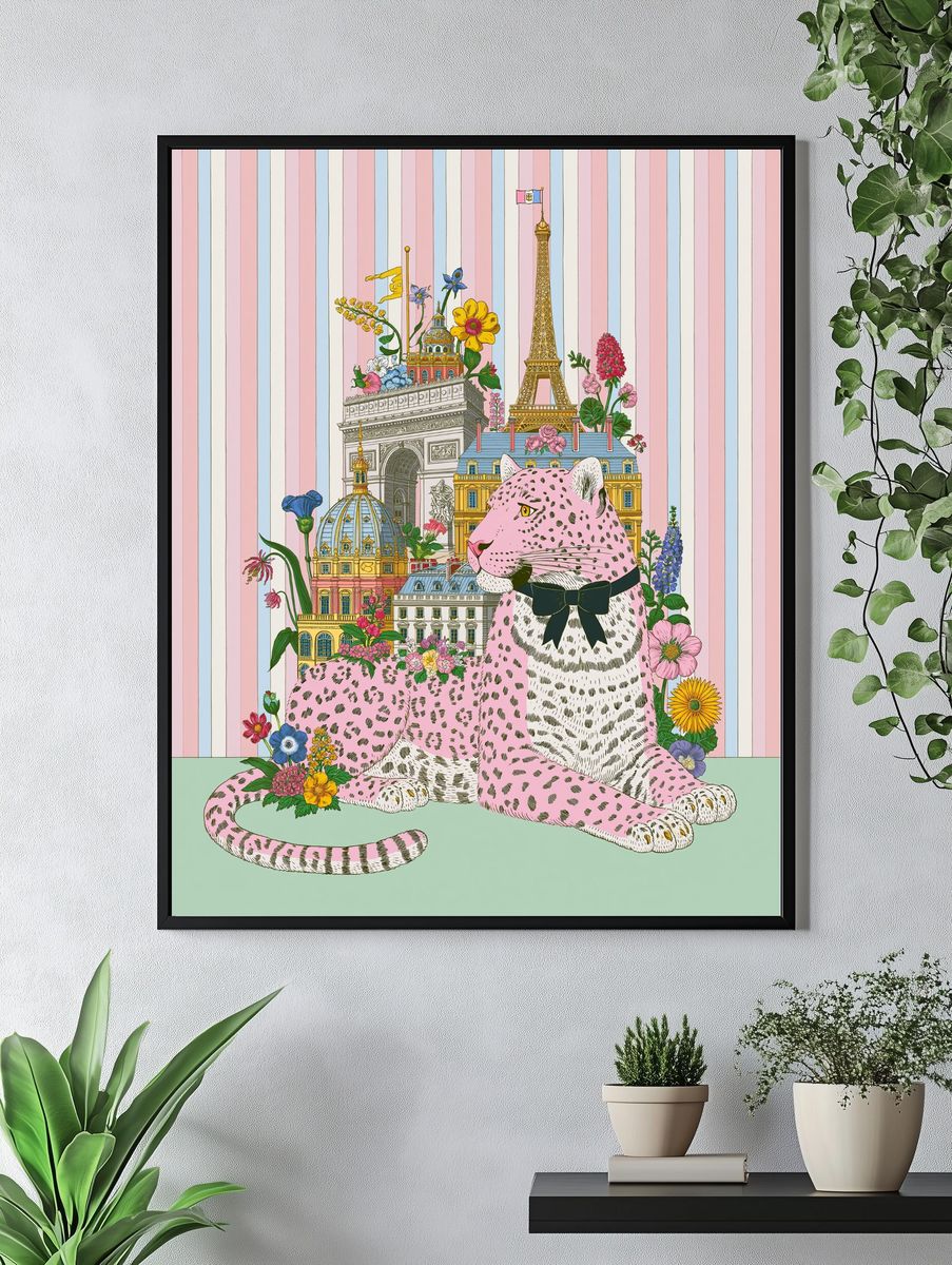 Paris Leopard Illustration Poster. — room view 4