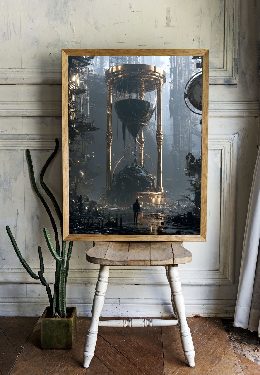 Surreal Hourglass Cityscape Print. — room view 1