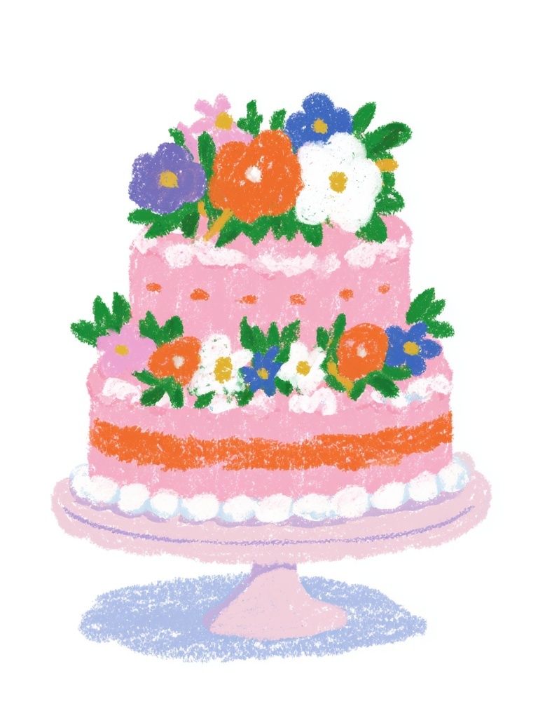 Pink Floral Cake Illustration Poster. poster detail