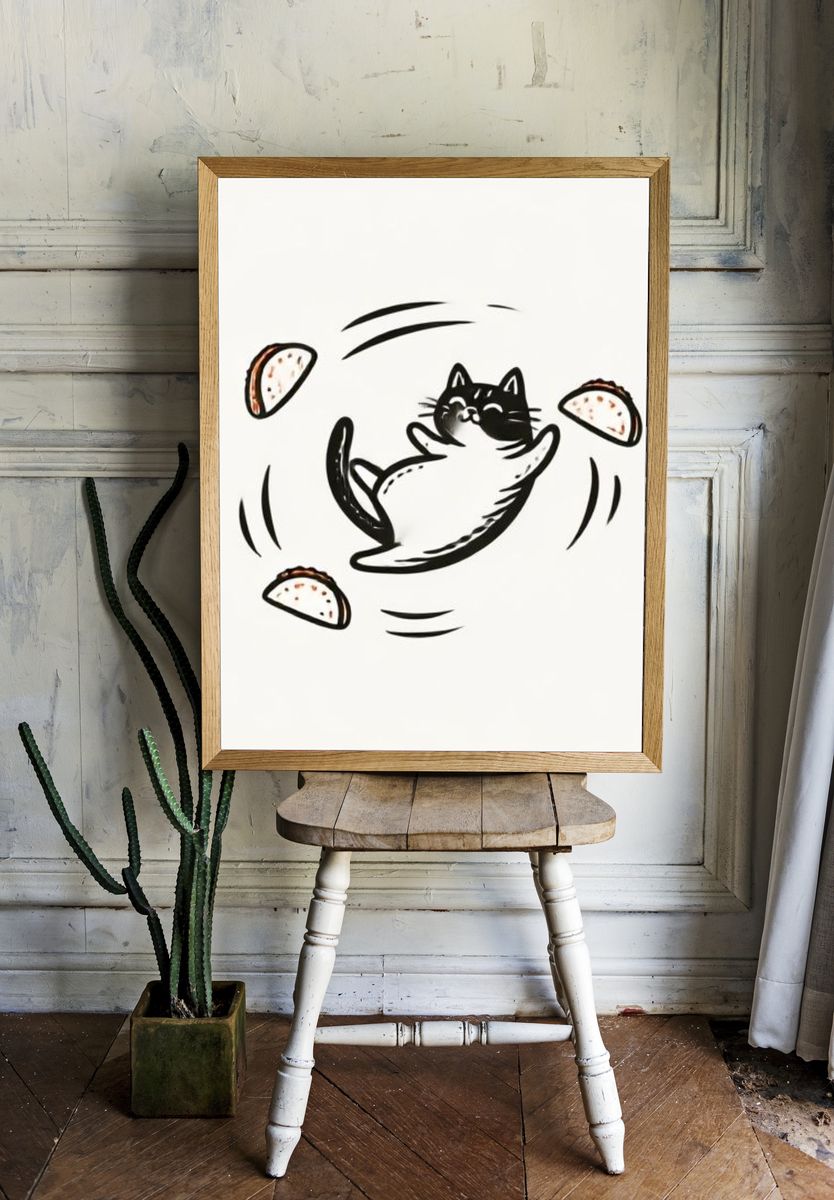Cat and Tacos Illustration Poster. — room view 1