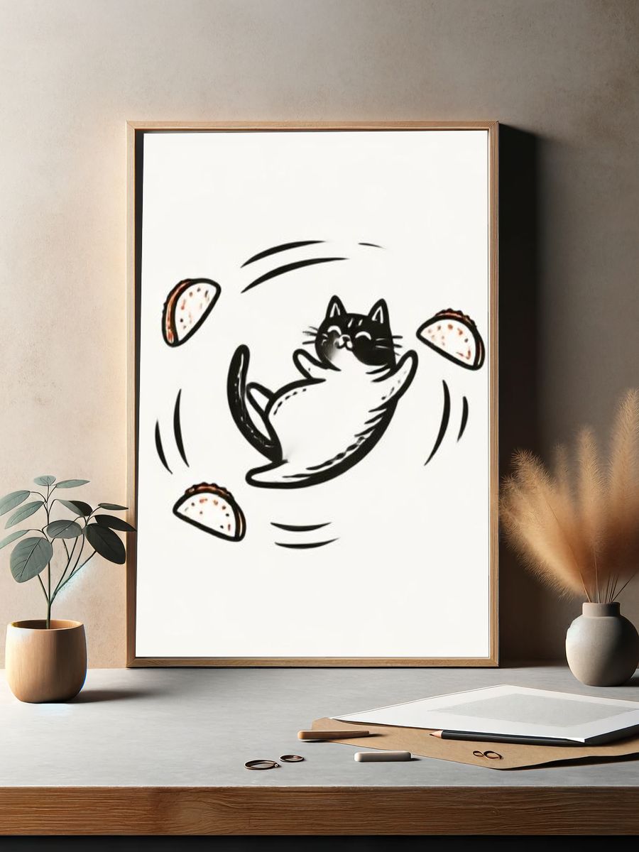 Cat and Tacos Illustration Poster. — room view 2