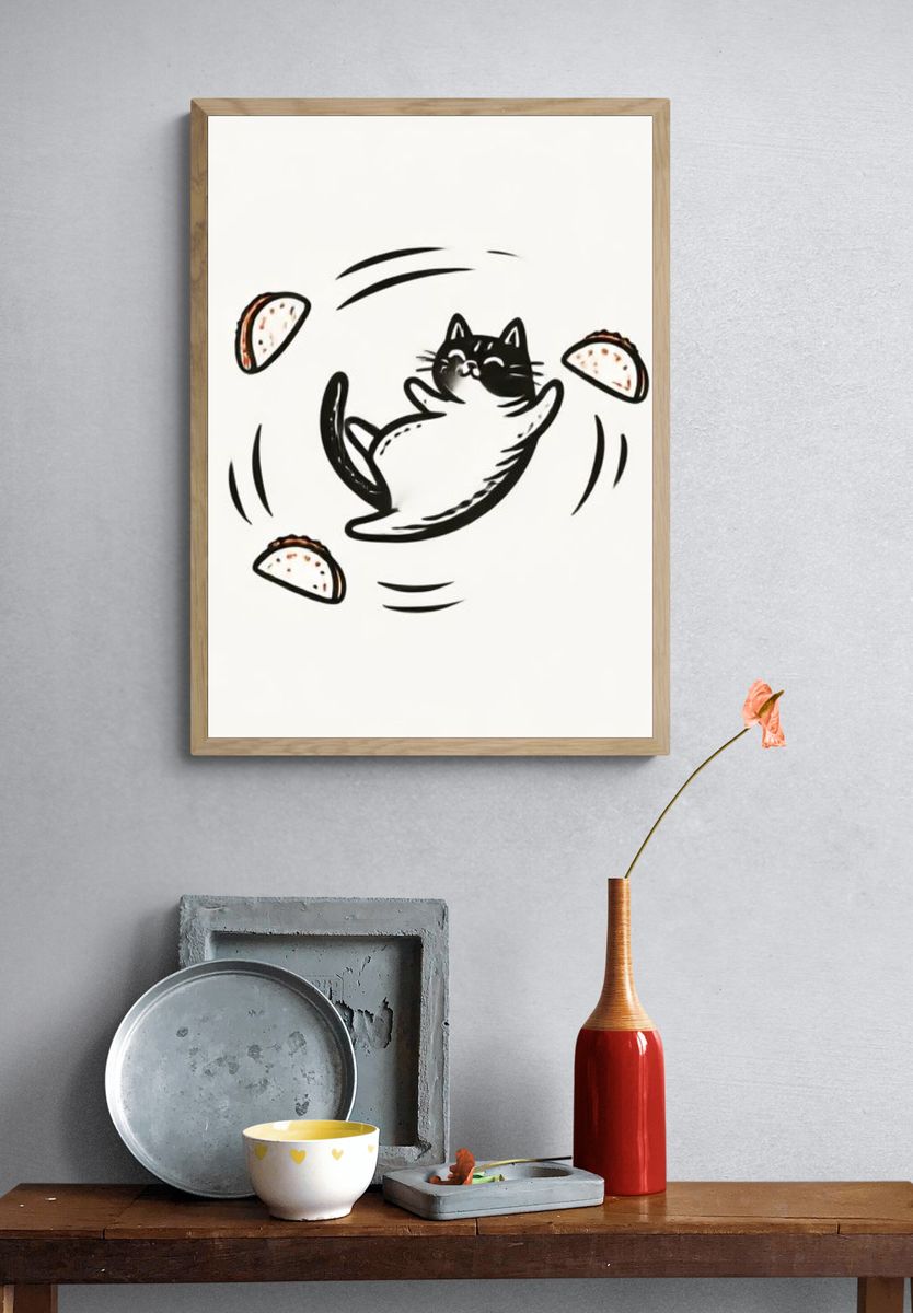 Cat and Tacos Illustration Poster. — room view 3