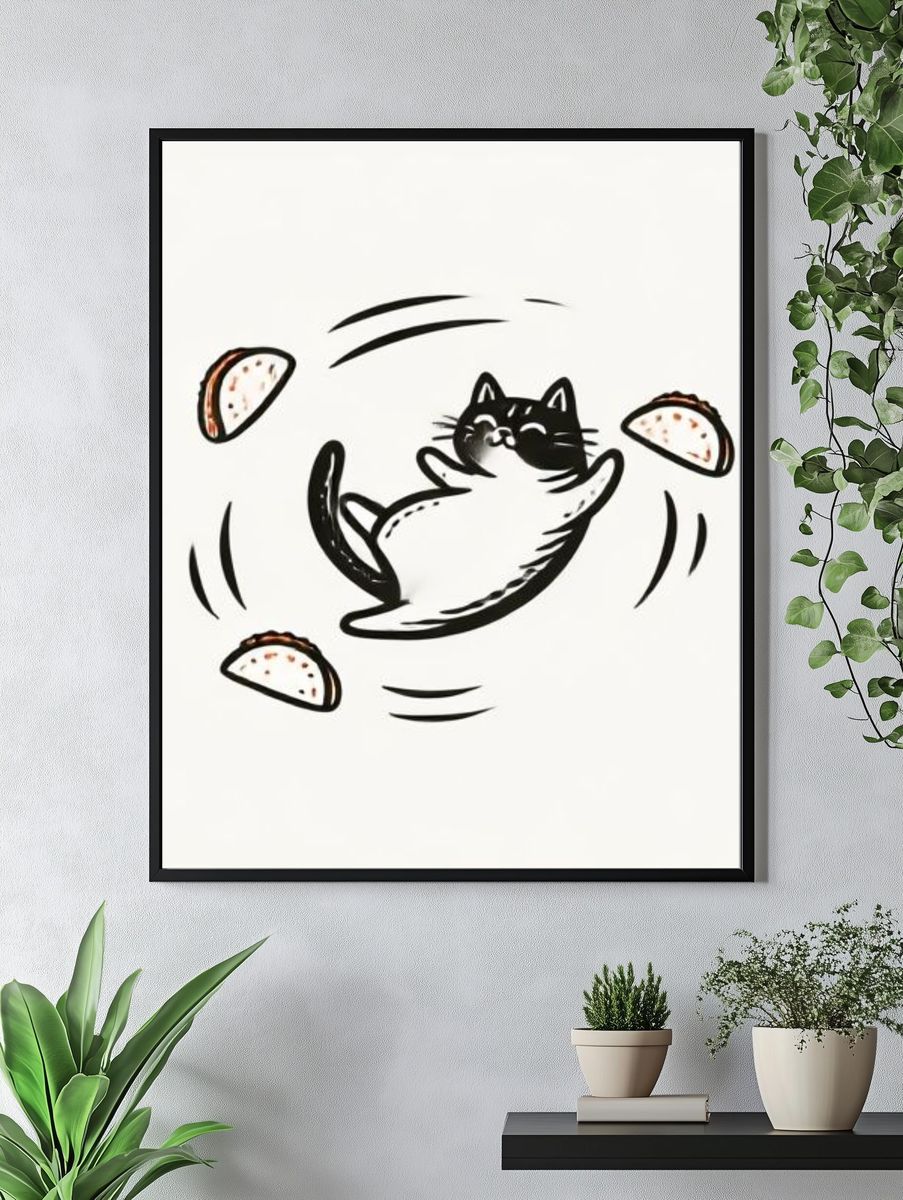 Cat and Tacos Illustration Poster. — room view 4