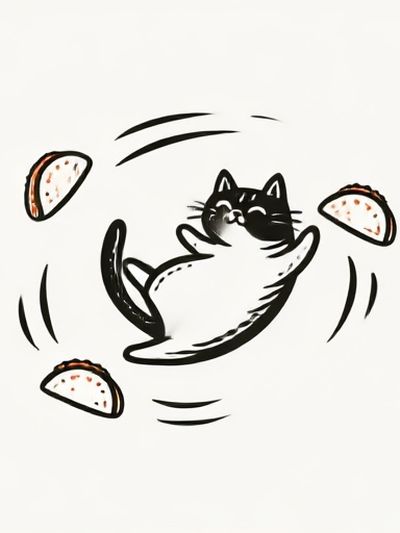 Cat and Tacos Illustration Poster.