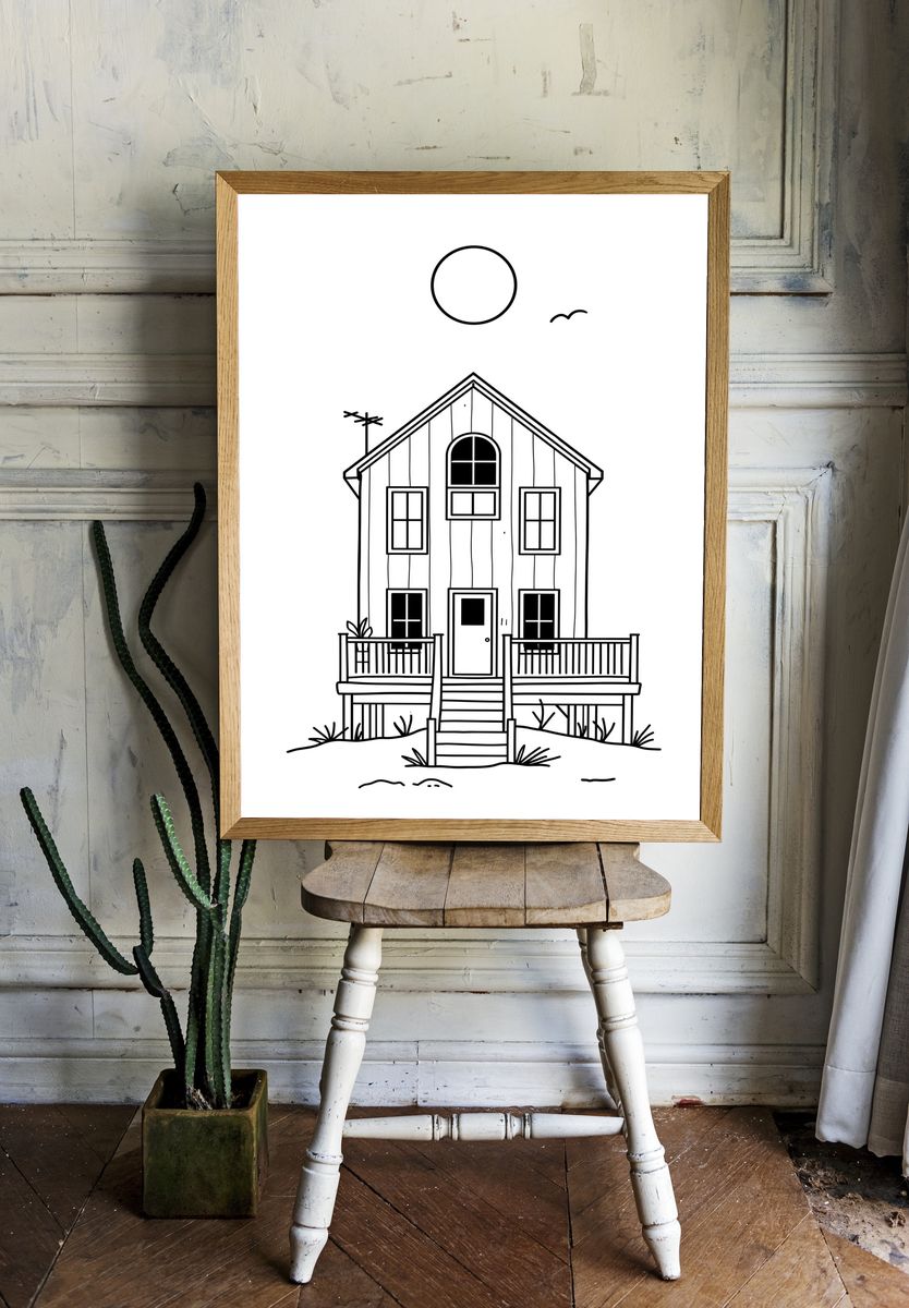 Coastal House Line Art Poster. — room view 1