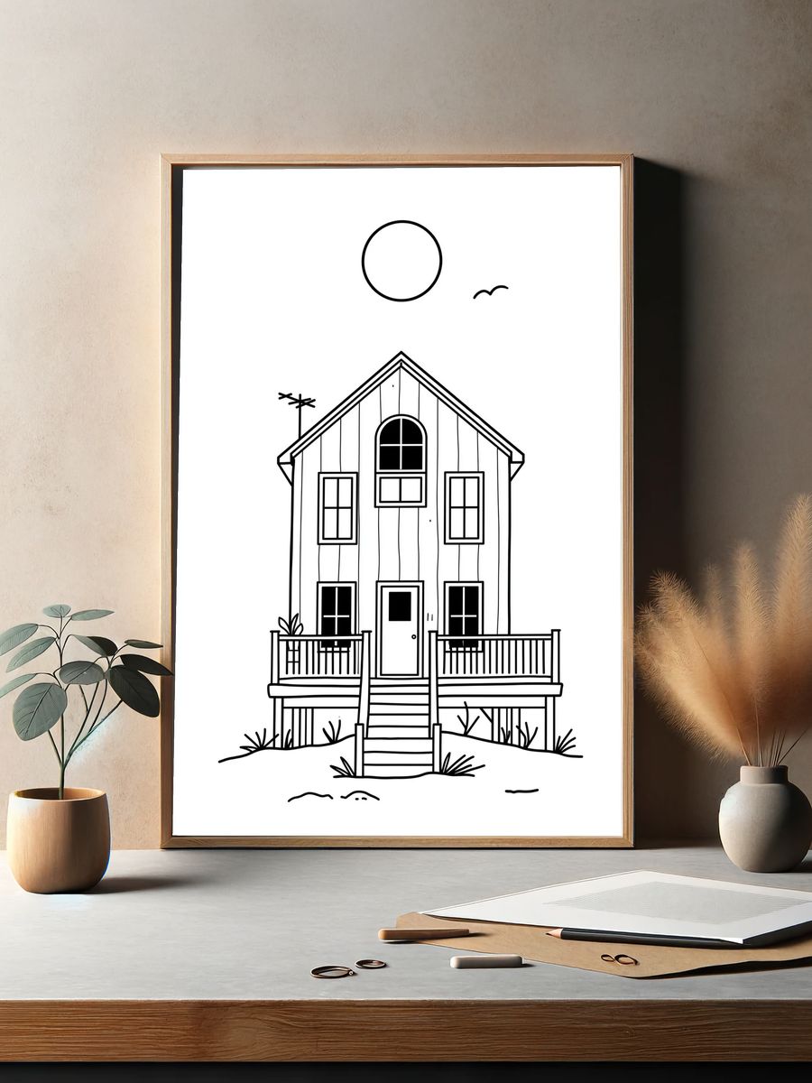 Coastal House Line Art Poster. — room view 2