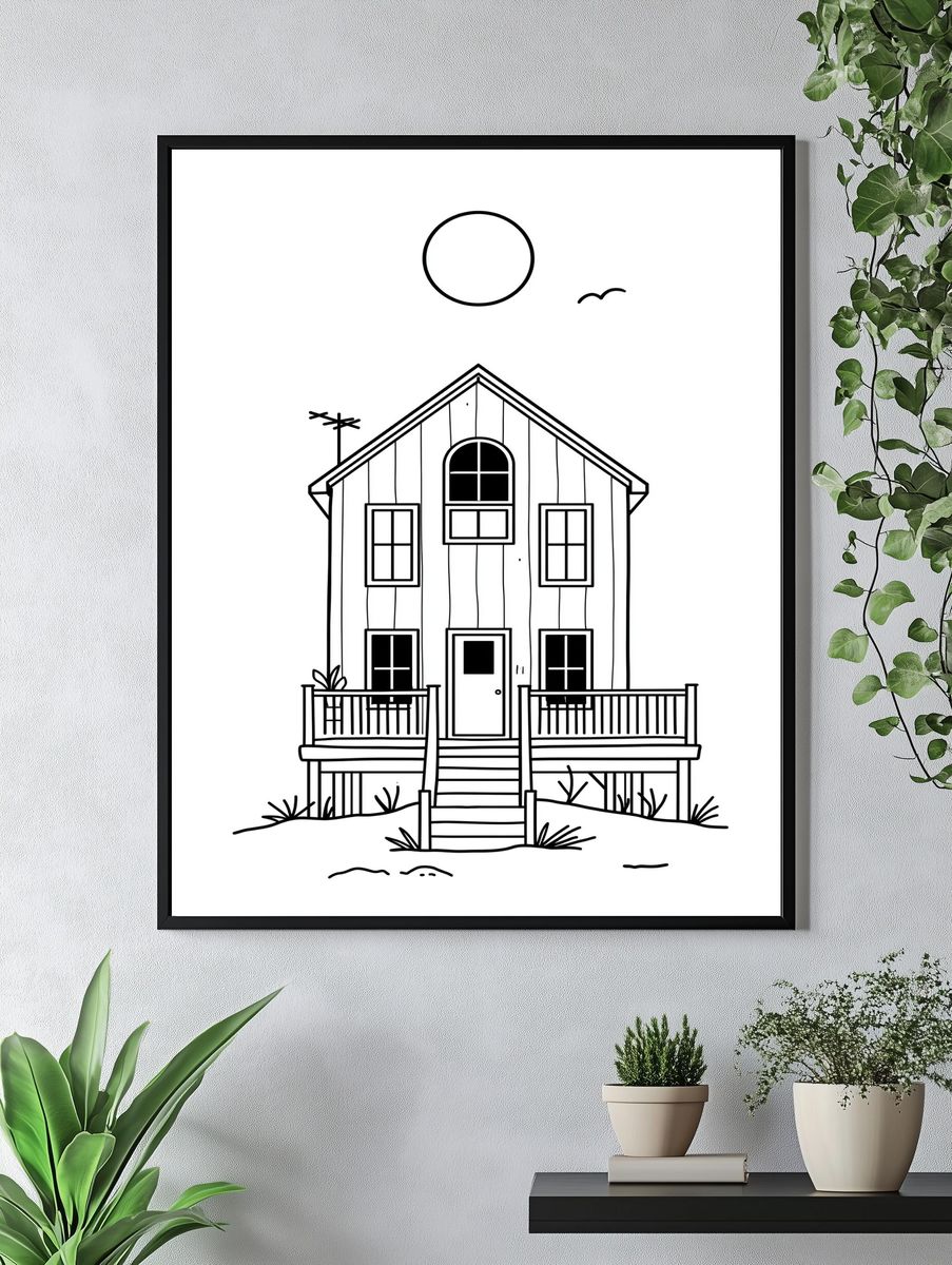 Coastal House Line Art Poster. — room view 4