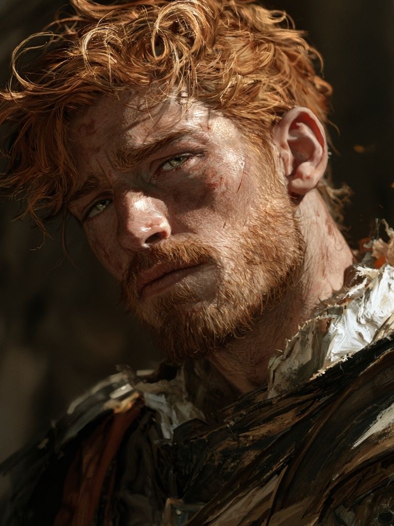 Red-Haired Warrior Portrait Print. poster — illustration art