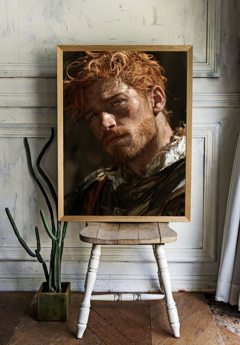 Red-Haired Warrior Portrait Print. room preview