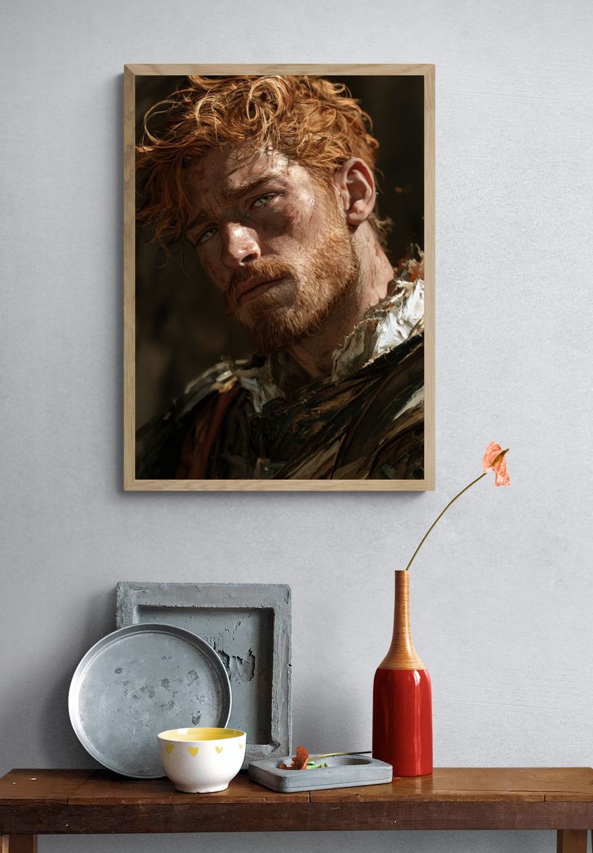 Red-Haired Warrior Portrait Print. — room view 3