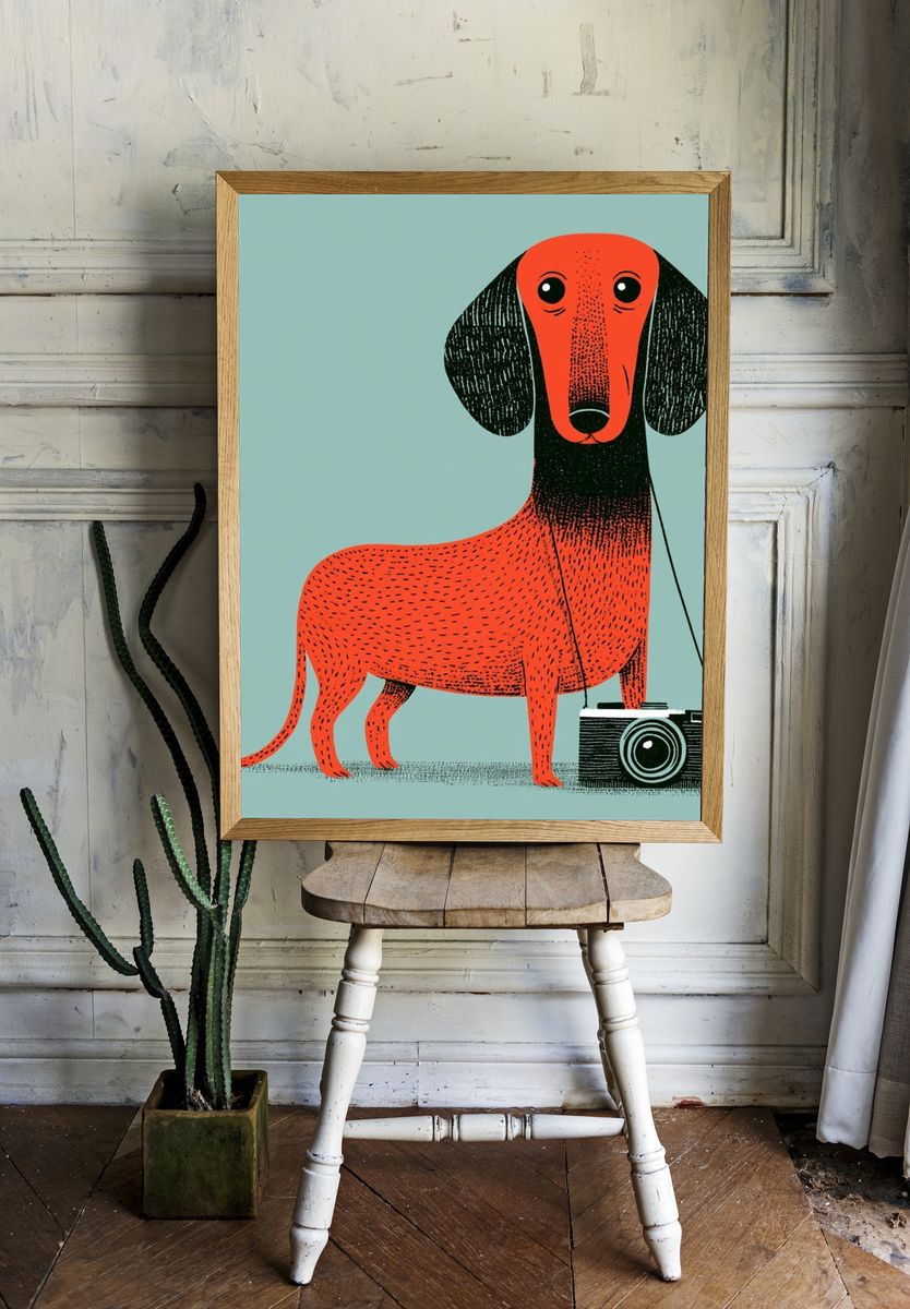 Dachshund Camera Illustration Poster. room preview