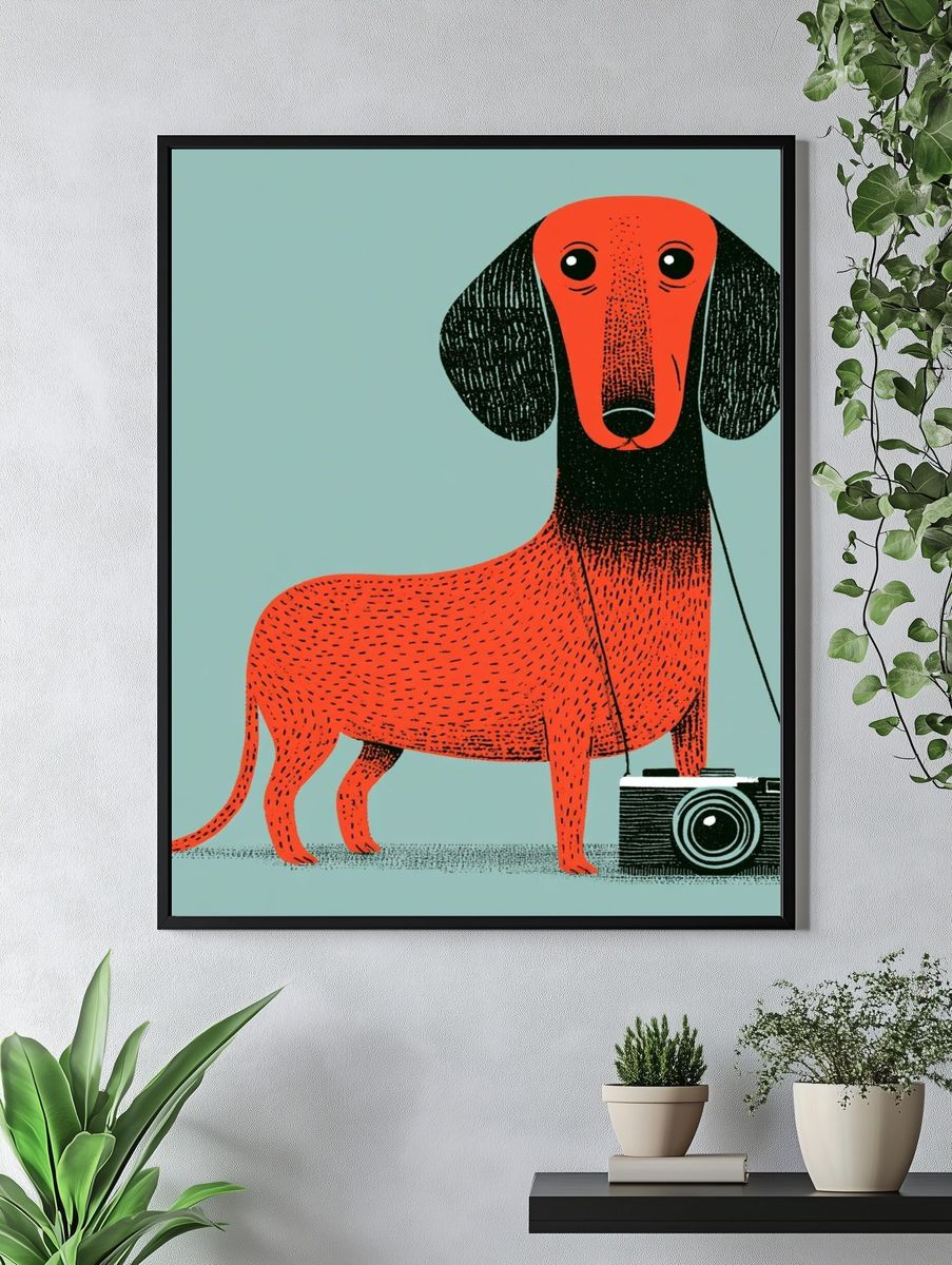 Dachshund Camera Illustration Poster. — room view 4