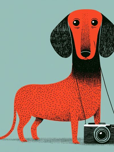 Dachshund Camera Illustration Poster.