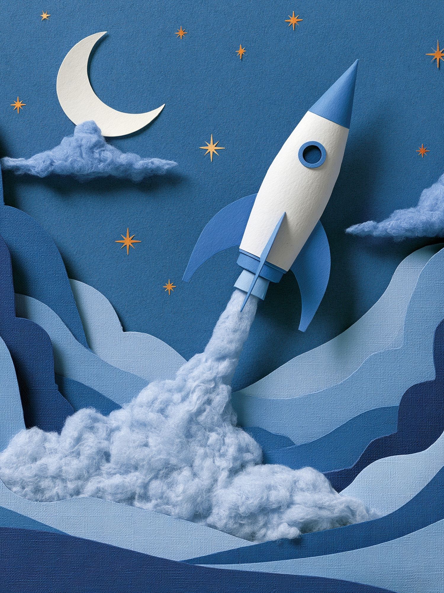 Moon Rocket Night Sky Poster. poster — illustration art