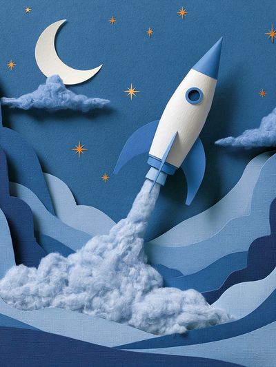 Moon Rocket Night Sky Poster.