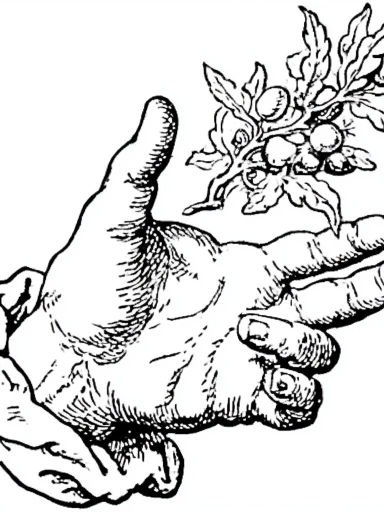 Hand with Olive Branch Ink Print. poster detail