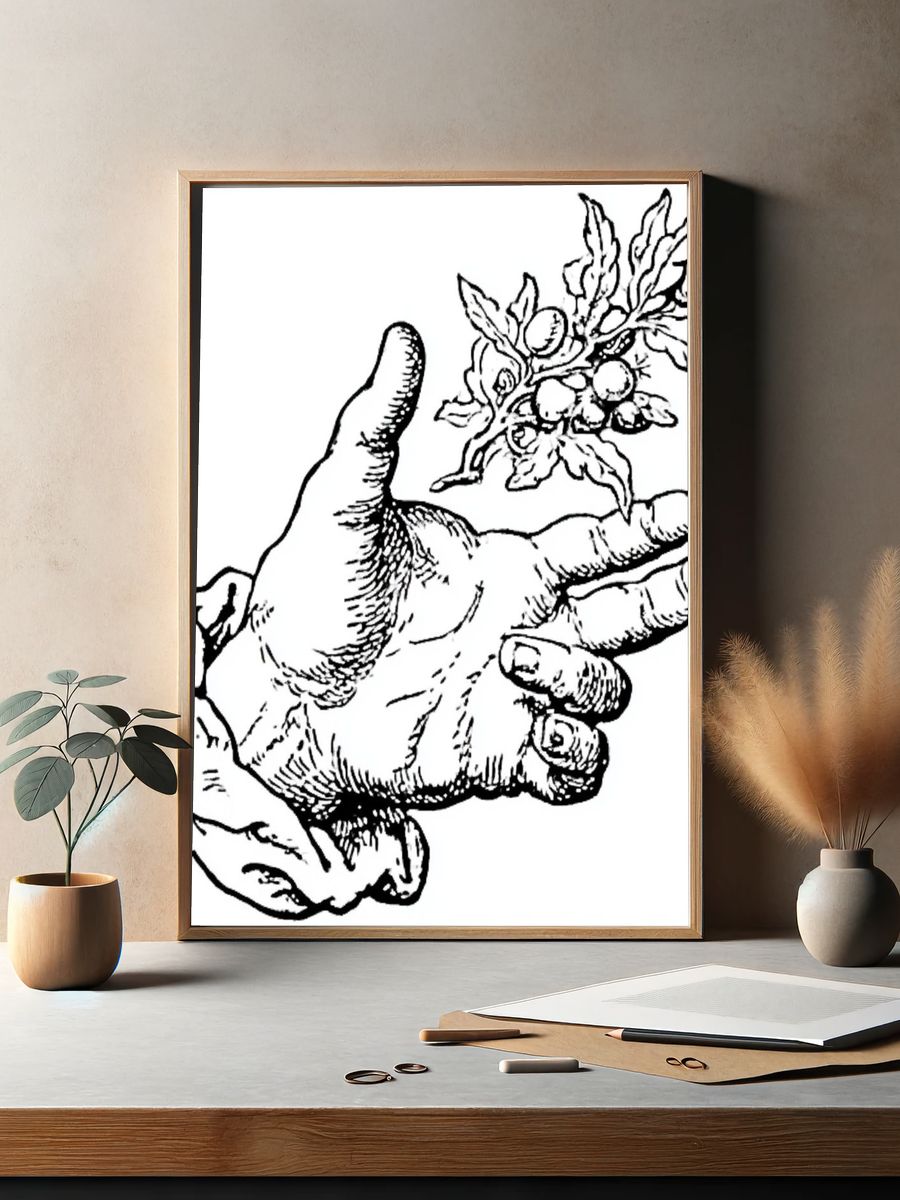 Hand with Olive Branch Ink Print. — room view 2