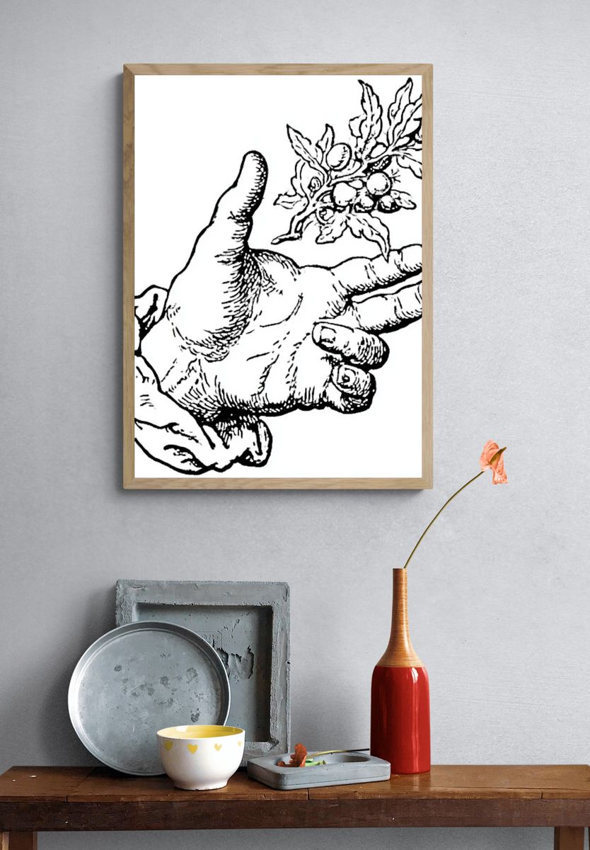 Hand with Olive Branch Ink Print. — room view 3