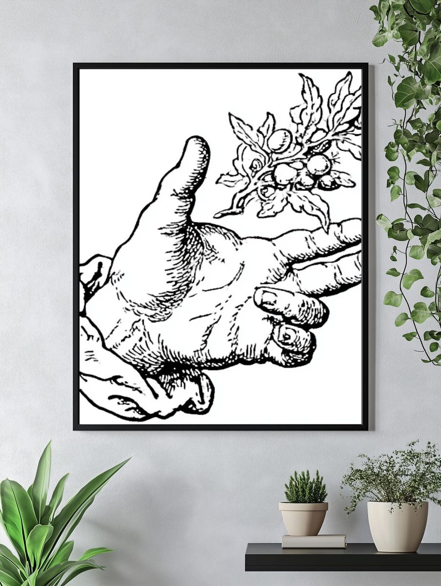 Hand with Olive Branch Ink Print. — room view 4