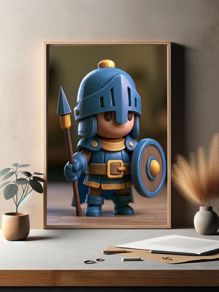 Toy Knight Figurine Illustration Print. — room view 2