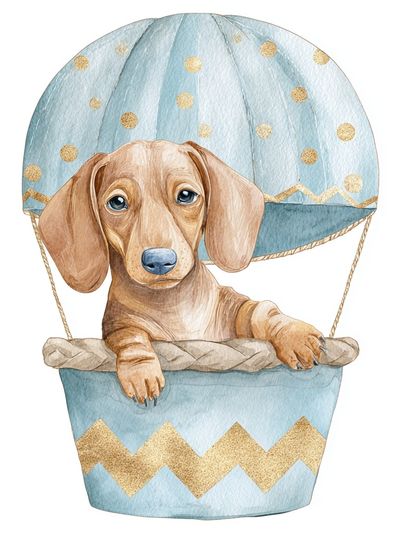 Dachshund Balloon Ride Illustration Poster. poster