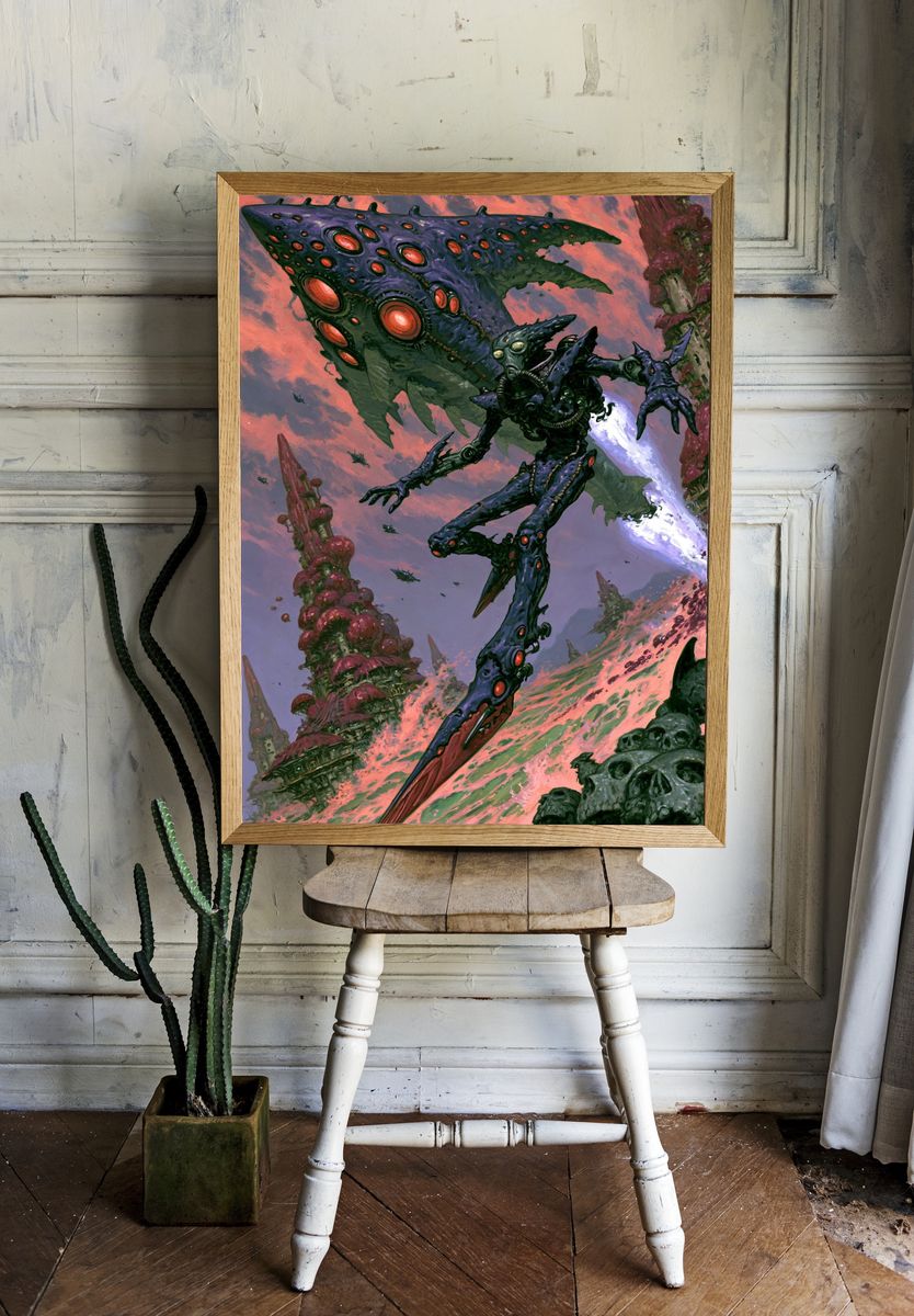 Alien Mecha Battle Illustration Poster. room preview