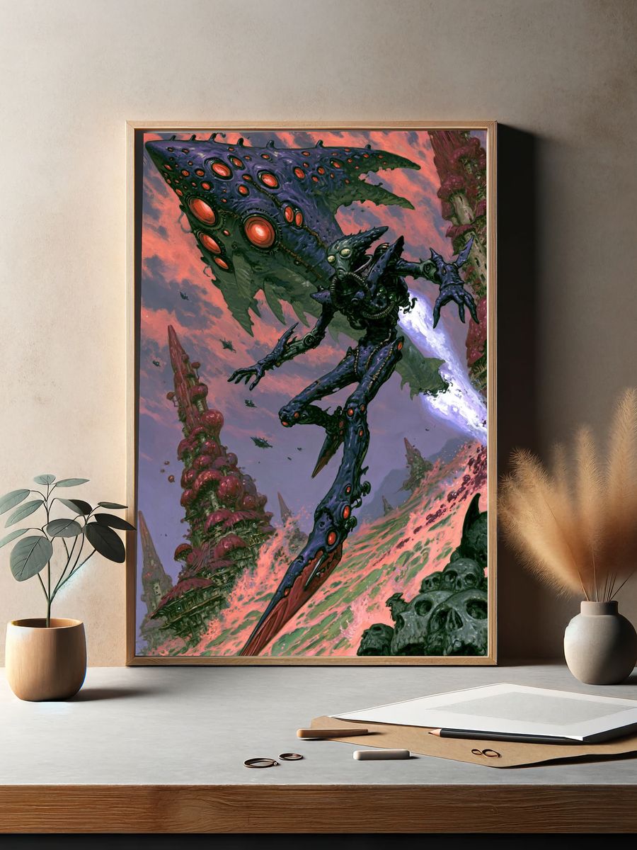 Alien Mecha Battle Illustration Poster. — room view 2