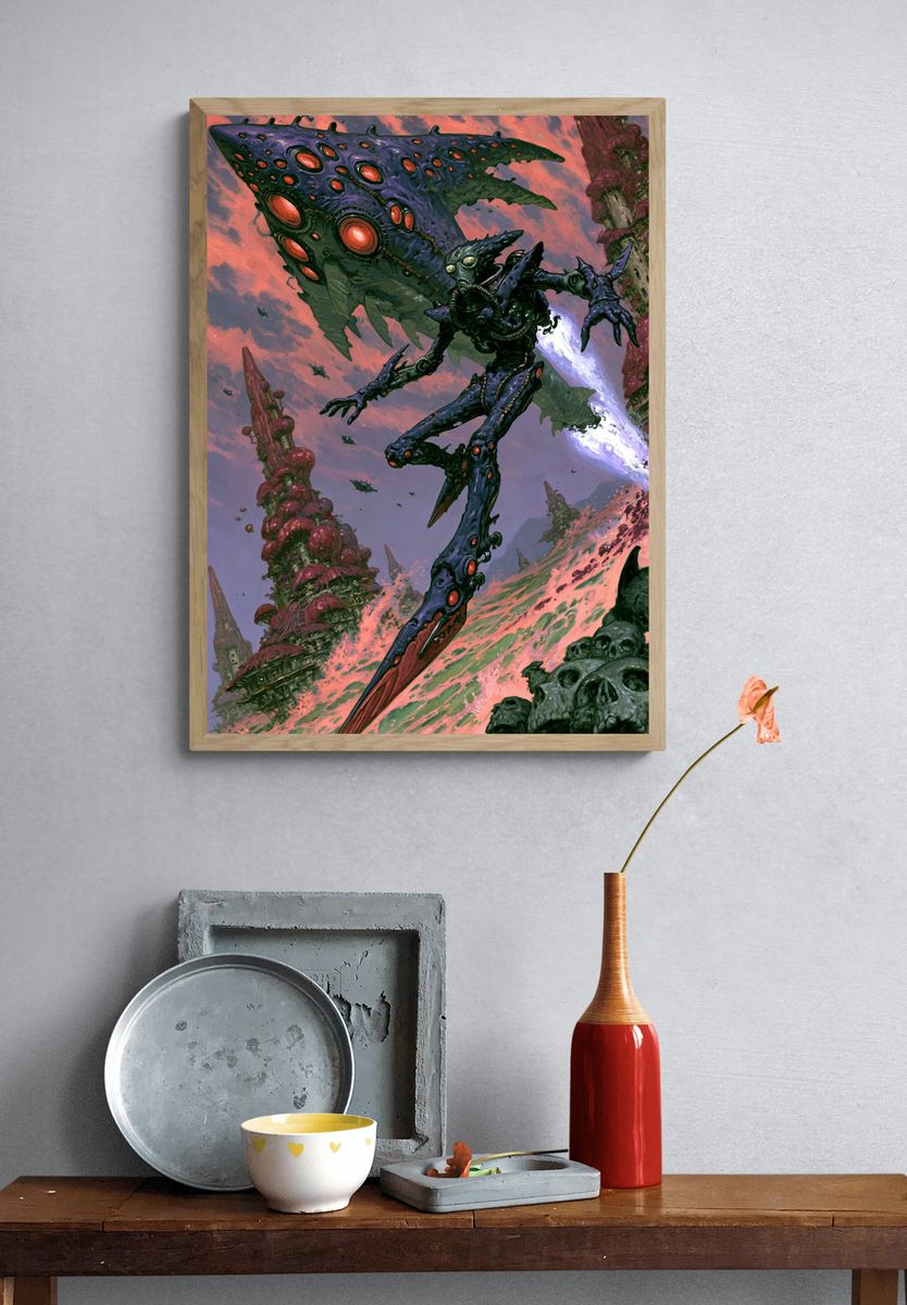 Alien Mecha Battle Illustration Poster. — room view 3