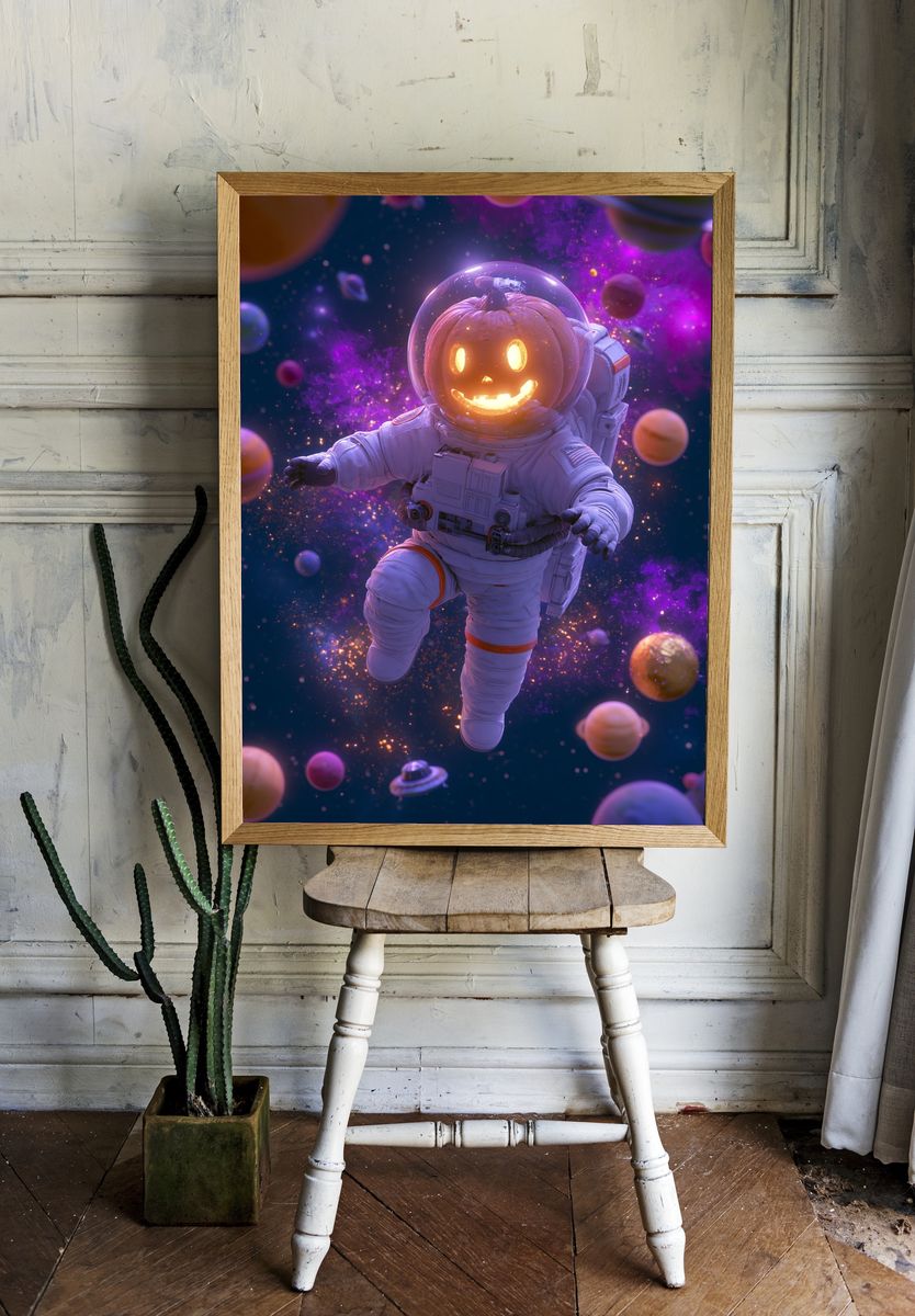 Pumpkin Astronaut Space Print. — room view 1